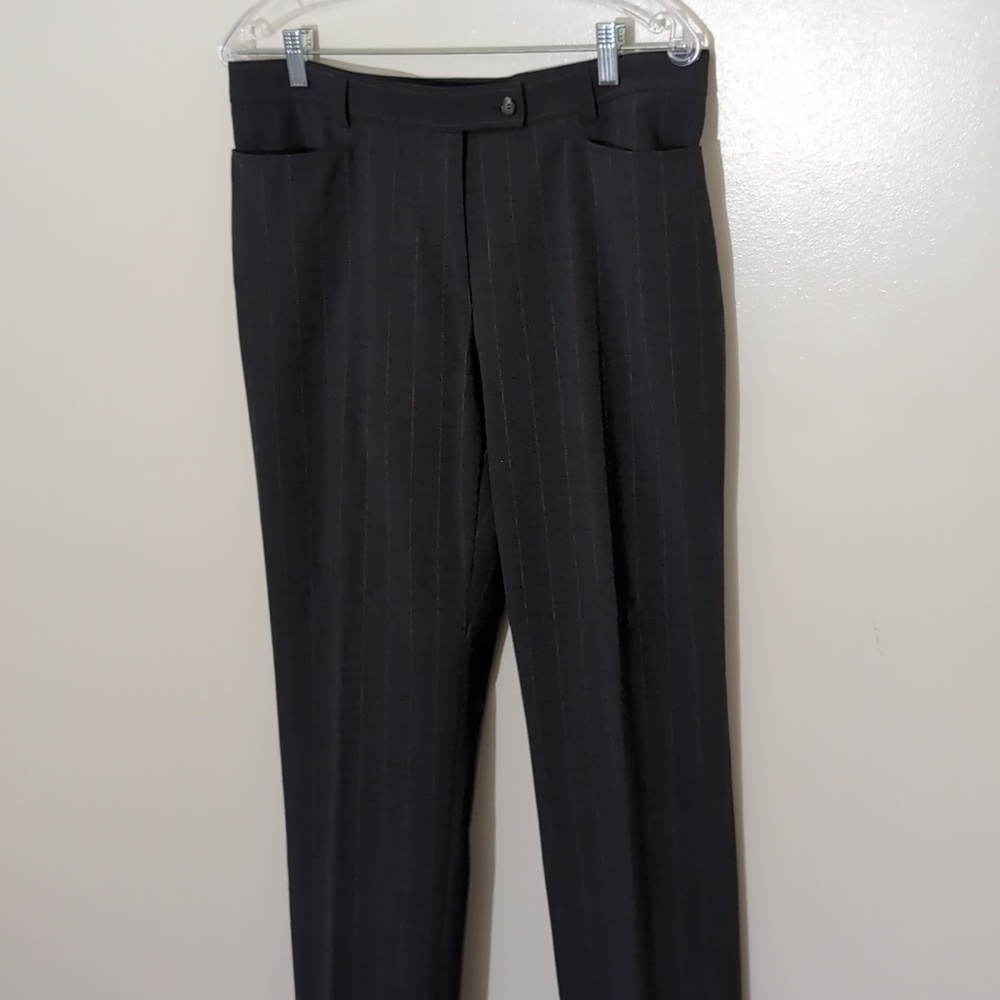 Brax| Grey With Brown Pin Stripe Pants Zippered Front Techno Wool - Picture 2 of 12